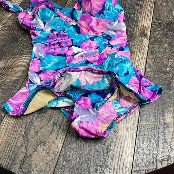 Vintage Le Cove Swim Dress Womens 16W One Piece Blue Purple Floral Swimsuit - Picture 3 of 5